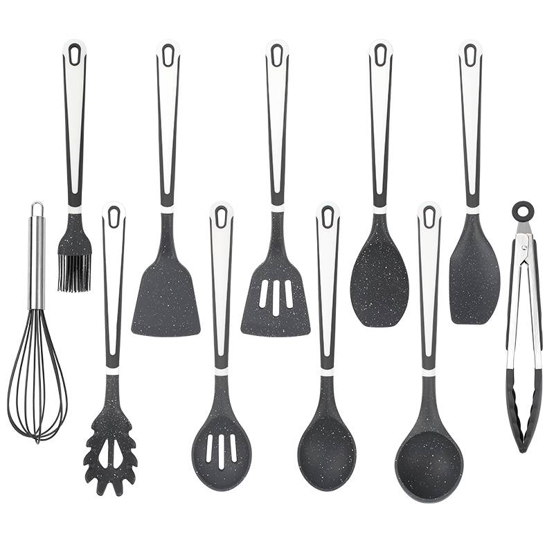 Grey Speckled Silicone Kitchen Utensils Set with Stainless Steel Handles