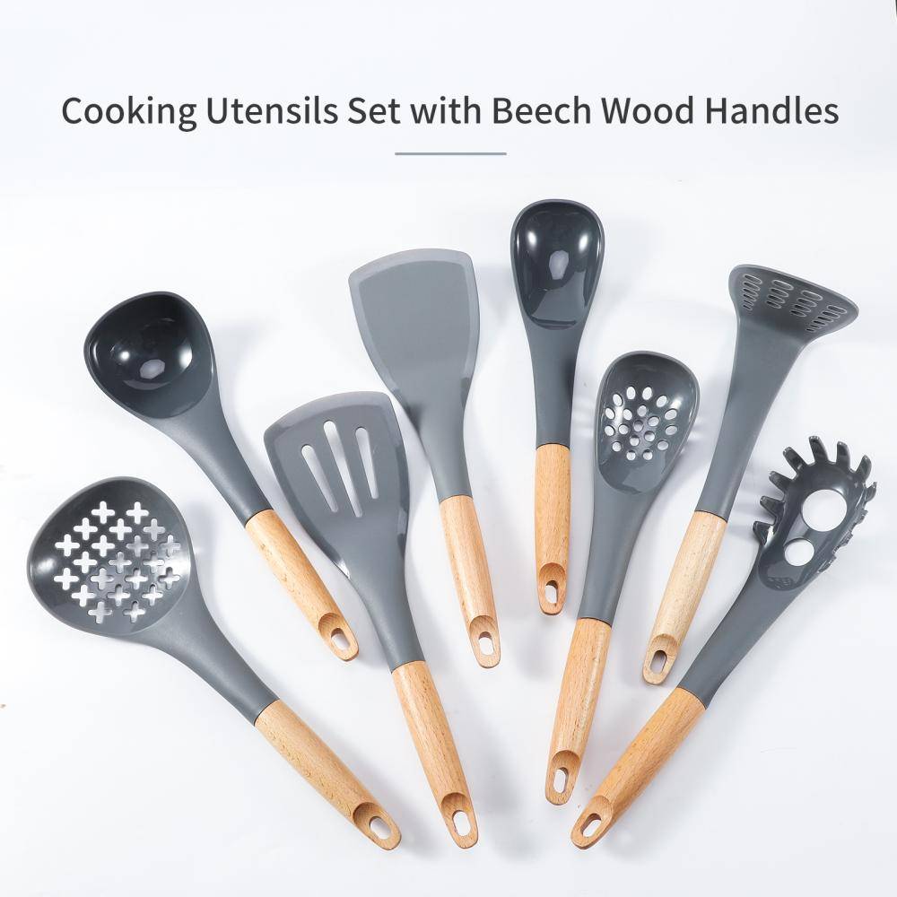 Cooking Utensils Set with Beech Wood Handles