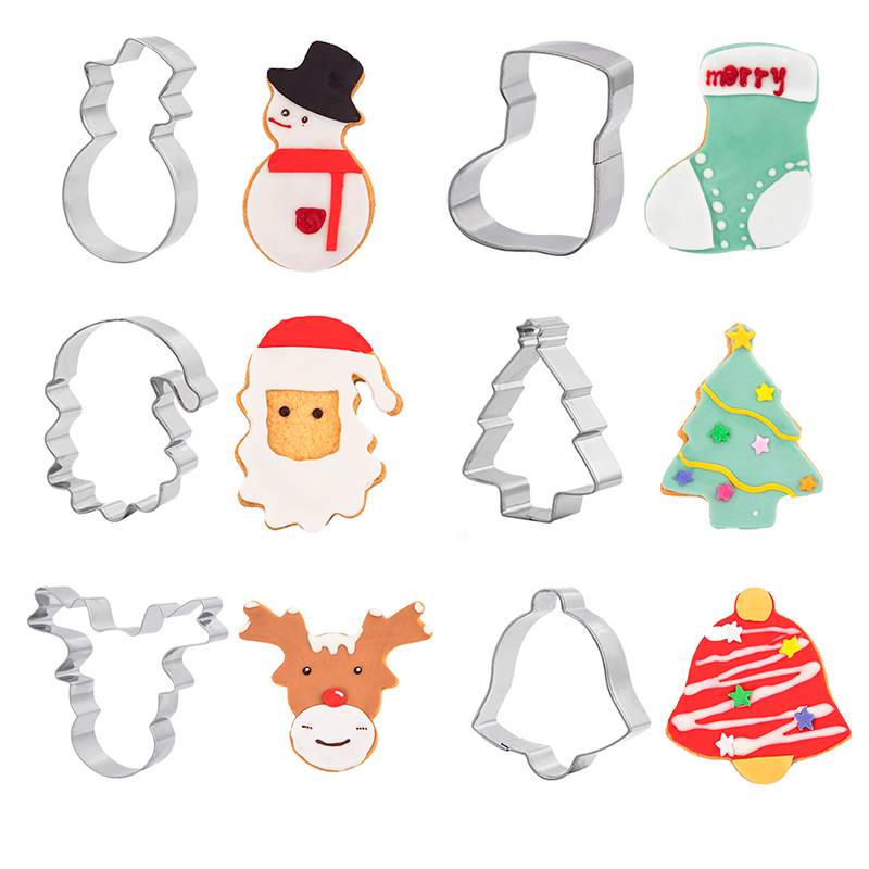 6‑Pack Christmas Stainless Steel Cookie Cutter Molds, Snowman, Christmas Tree, Reindeer, Bell Shapes for Holiday Baking