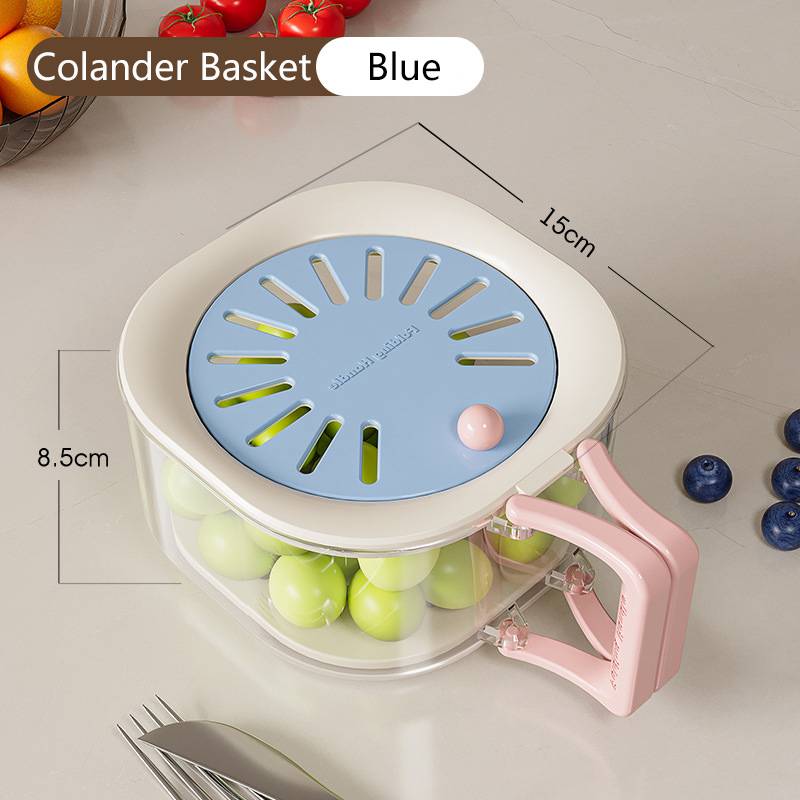 Double Layer Colander Basket with Lid, 2 in 1 Kitchen Fruit Vegetable Washing Bowl